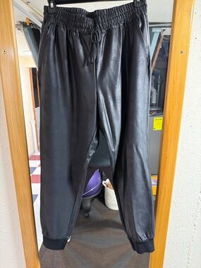 Women's Black Faux Leather Jogger Pants
